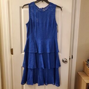Calvin Klein sz 10 cobalt blue lace tiered slvless a-line dress NWT party event